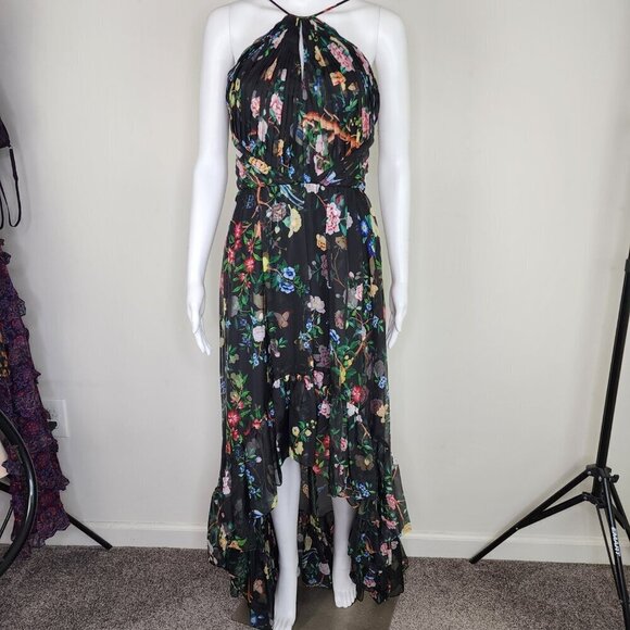 NWT Marchesa Notte Flowering Floral Keyhole High Low Gown Black Combo Size 6 - Picture 5 of 16